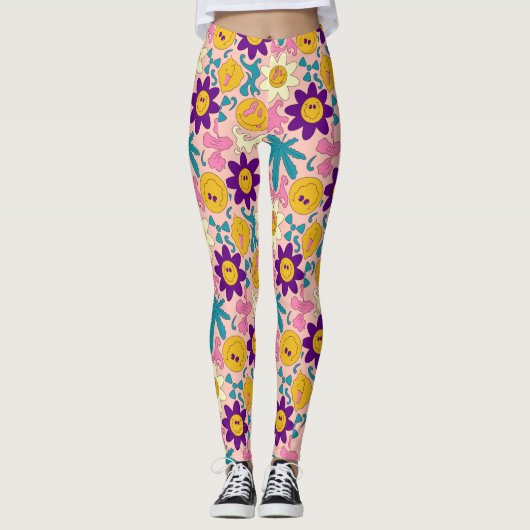 Trippy Smiley Naadloos Patroon Leggings (Voorkant)