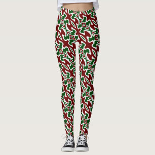 Trippy Squiggly Retro Mod Christmas Stripe Pattern Leggings