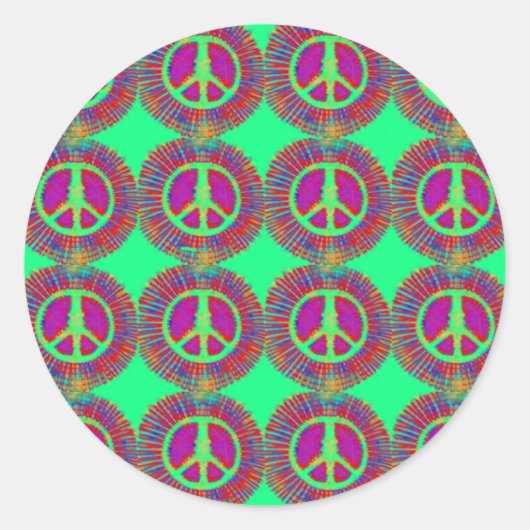 Trippy Stropdas-Dye Psychedelic Peace Sign Ronde Sticker (Voorkant)