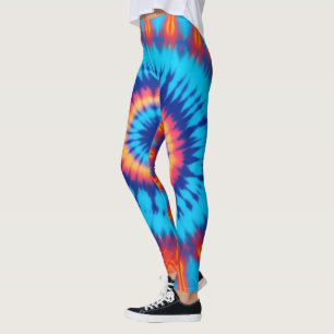 Trippy Stropdas-Dye Retro Blauw & Sinaasappel Leggings