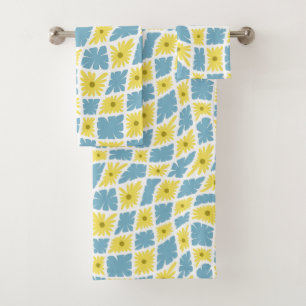Trippy super Wavy 60s Flower Checks Jaune Bleu