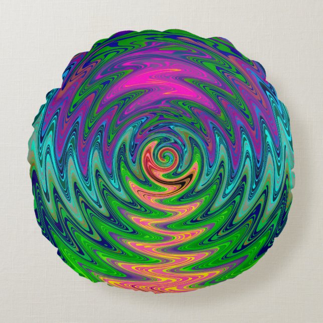 Trippy Swirly Rainbow Rond Kussen (Voorkant)
