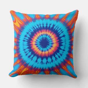 Trippy Tie-Dye Retro Blauw & Oranje  Kussen