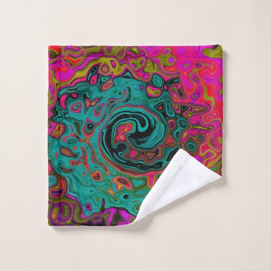 Trippy Turquoise Abstract Retro Liquid Swirl Bad Handdoek (Wasdoekje)