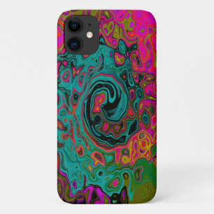 Trippy Turquoise Abstract Retro Liquid Swirl iPhone 11 Hoesje
