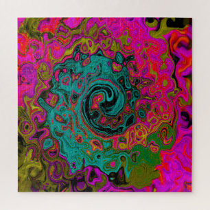 Trippy Turquoise Abstract Retro Liquid Swirl Legpuzzel