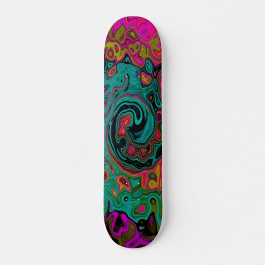 Trippy Turquoise Abstract Retro Liquid Swirl Skateboard (Voorkant)