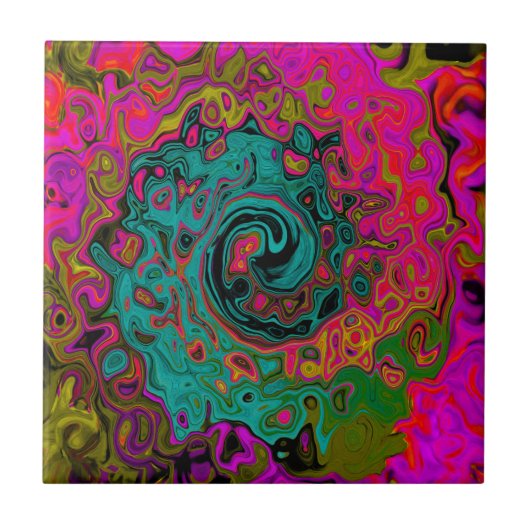 Trippy Turquoise Abstract Retro Liquid Swirl Tegeltje (Voorkant)