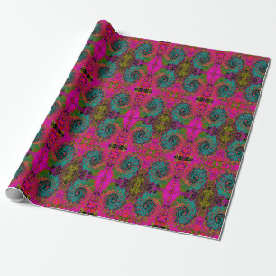 Trippy Turquoise Abstracte Retro Vloeibare Draaiko Cadeaupapier