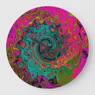 Trippy Turquoise Abstracte Retro Vloeibare Draaiko Grote Klok