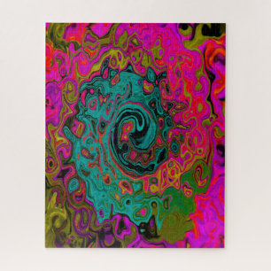 Trippy Turquoise Abstracte Retro Vloeibare Draaiko Legpuzzel