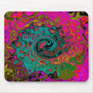 Trippy Turquoise Abstracte Retro Vloeibare Draaiko Muismat