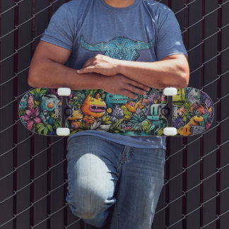 Trippy urban oerwoud surrealistische street art skateboard
