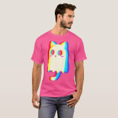 Trippy Vaporwave Ghost Cat Halloween Techno Rave E T-shirt (Voorkant volledig)