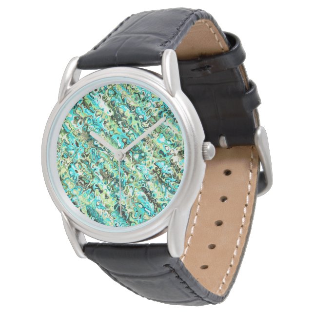 Trippy Vibrant Groovy Boho Hippie Fractal Marmer Horloge (Gekanteld)