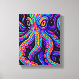 Trippy Vibrant Octopus Canvas Afdruk