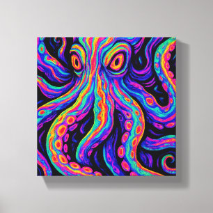 Trippy Vibrant Octopus Canvas Afdruk