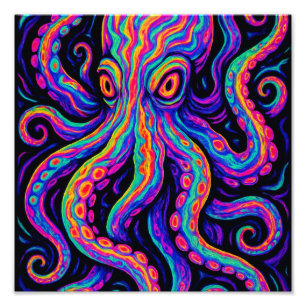Trippy Vibrant Octopus Foto Afdruk