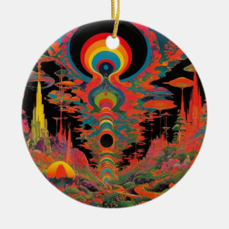 Trippy Vintage 1960s Psychedelische Retro Kunst Keramisch Ornament