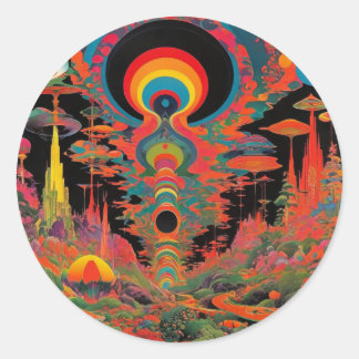 Trippy Vintage psychedelische retro kunst uit de j Ronde Sticker