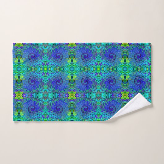 Trippy Violet Blue Abstract Retro vloeistof Bad Handdoek (Handdoek)
