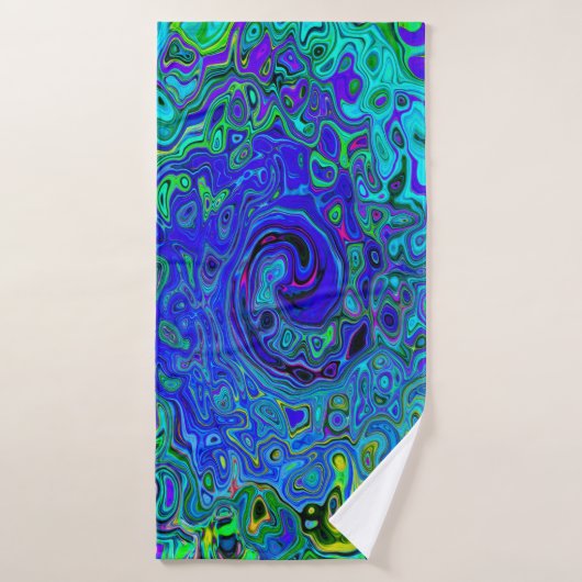 Trippy Violet Blue Abstract Retro vloeistof Badhanddoek (Badhanddoek)