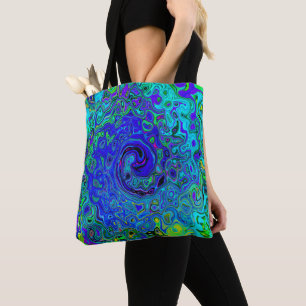 Trippy Violet Blue Abstract Retro vloeistof Draagtas