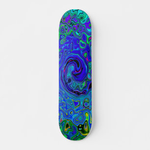 Trippy Violet Blue Abstract Retro vloeistof Skateboard