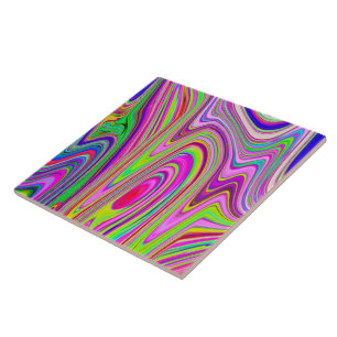 Trippy Yellow en roze Abstracte Groovy Retro Art Tegeltje