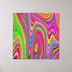 Trippy Yellow, Red en Blue Abstract Groovy Art Canvas Afdruk