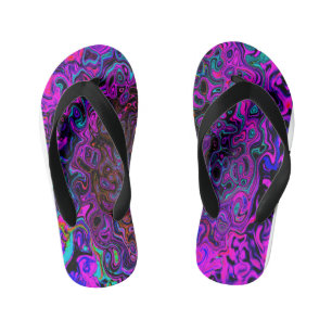 Trippy Zwart en Magenta Retro Vloeibare Draaikolk Kinder Teenslippers