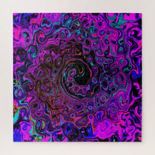 Trippy Zwart en Magenta Retro Vloeibare Draaikolk Legpuzzel