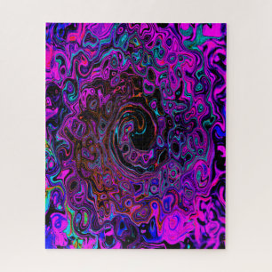 Trippy Zwart en Magenta Retro Vloeibare Draaikolk Legpuzzel
