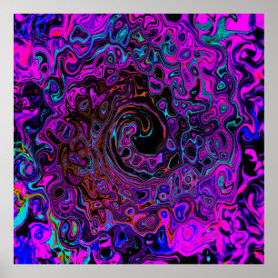 Trippy Zwart en Magenta Retro Vloeibare Draaikolk Poster