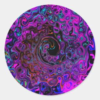 Trippy Zwart en Magenta Retro Vloeibare Draaikolk Ronde Sticker
