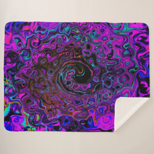 Trippy Zwart en Magenta Retro Vloeibare Draaikolk Sherpa Deken