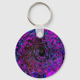Trippy Zwart en Magenta Retro Vloeibare Draaikolk Sleutelhanger