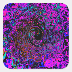 Trippy Zwart en Magenta Retro Vloeibare Draaikolk Vierkante Sticker