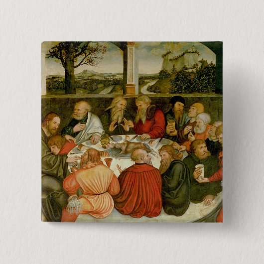 Triptych, linkerpaneel, Philipp Melanchthon Vierkante Button 5,1 Cm (Voorkant)
