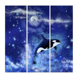 Triptyque Baleines tueuses sur la peinture de Pleine lune Tr