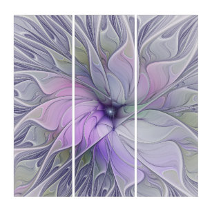 Triptyque Beauté étonnante Fleur d'art Abstrait fractal mode
