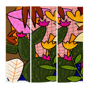 Triptyque feuilles tropicaux Abstraits et fleurs