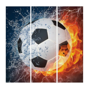 Triptyque Flamme Football/Balle de Football Jeu d'oreiller