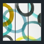 Triptyque Interverrouillage des cercles jaunes et bleus<br><div class="desc">Une simple impression de cercles jaunes et bleus imbriqués par Megan Meagher. L'arrière - plan blanc laisse apparaître les couleurs des cercles. Achetez le vôtre aujourd'hui !</div>