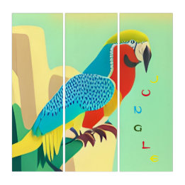 Triptyque Jungle ! Joyeux Oiseau exotique Art Abst