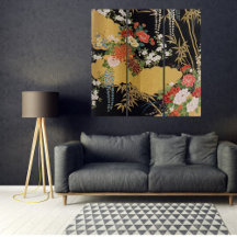 Triptyque or traditionnel japonais floral mur Art
