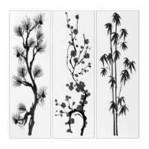Pin de triptyque, cerise, branches noir-blanches