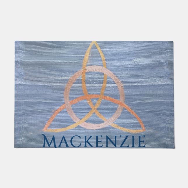 Triquetra Abstract | Blue Gold Celtic Trinity Knot Deurmat (Voorkant)