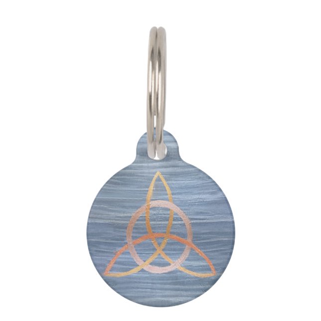 Triquetra Abstract | Blue Gold Celtic Trinity Knot Huisdierpenning (Voorkant)