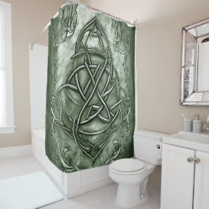 Triquetra Trinity Knot Sage Green Faux Metallic Douchegordijn